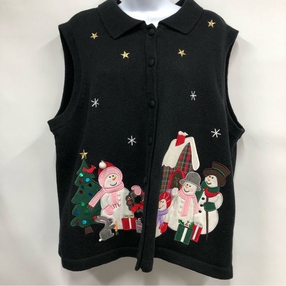 Bechamel women’s xl holiday button up vest ugly Christmas sweater festive knit - Picture 1 of 10